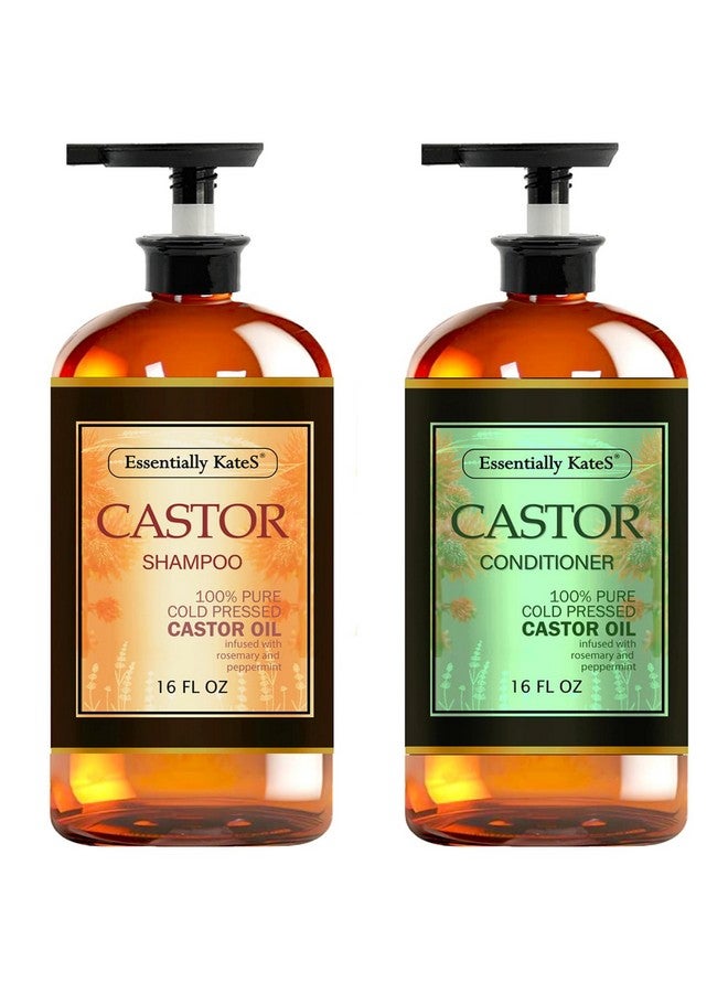 Essentially KateS Castor Oil Rosemary Mint Shampoo And Conditioner 16 Fl Oz Set Pack Of 2 Helps Thicker And Healthy Looking Hair Sulfate & Paraben Free - Image 1