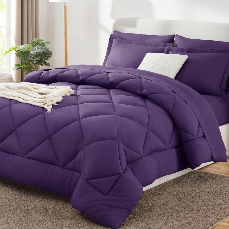 طقم لحاف CozyLux كامل الحجم باللون الأرجواني 7 قطع حقيبة سرير فاخرة ناعمة لجميع فصول السنة