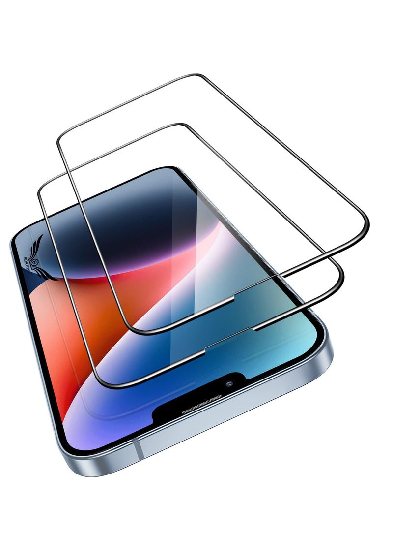 BORTONY Pack of 2 Screen Protector For iPhone 14/13/13 Pro 6.1 Inch Full Coverage 9D Tempered Glass Film For Apple iPhone 14/13/13 Pro Clear/Black - Image 1