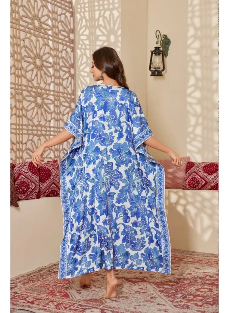 Closme Elegant Floral Maxi Kaftan – Oversized Batwing Sleeve Abaya Dress for Middle East - Image 2