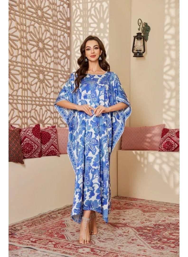 Closme Elegant Floral Maxi Kaftan – Oversized Batwing Sleeve Abaya Dress for Middle East - Image 1
