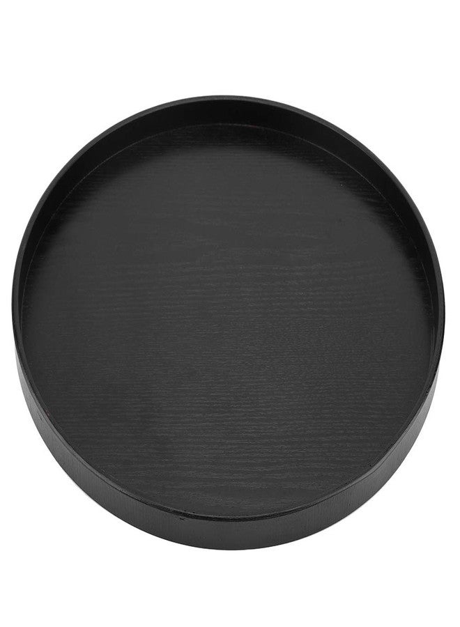 POCREATION Food Serving Tray Round, 33cm / 12.99 inWooden Black Decorative Platter Multipurpose Server for Coffee Party Bar Serving Snacks Ottoman Breakfast Tray, Home Decor, Office Desk Organizer - Image 1