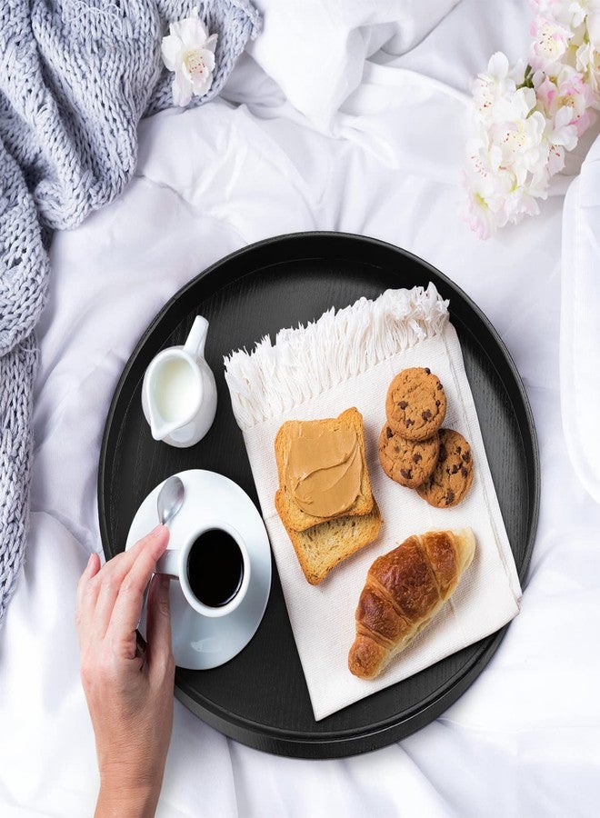POCREATION Food Serving Tray Round, 33cm / 12.99 inWooden Black Decorative Platter Multipurpose Server for Coffee Party Bar Serving Snacks Ottoman Breakfast Tray, Home Decor, Office Desk Organizer - Image 2