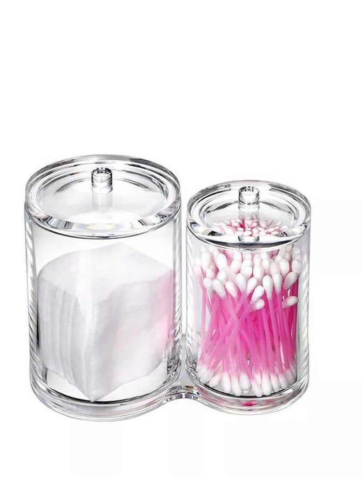 Generic Holder, Cotton Swab Storage Dispenser, Jars with Lids, Simple Bathroom Organizers, Acrylic 2 Eye IR  - Image 1