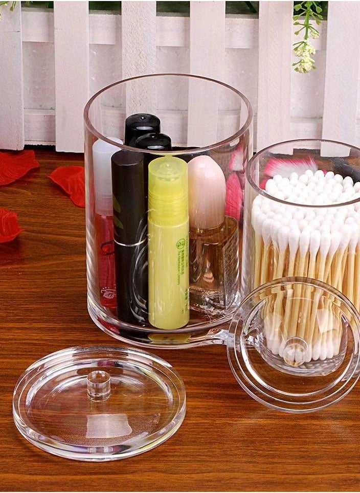 Generic Holder, Cotton Swab Storage Dispenser, Jars with Lids, Simple Bathroom Organizers, Acrylic 2 Eye IR  - Image 3