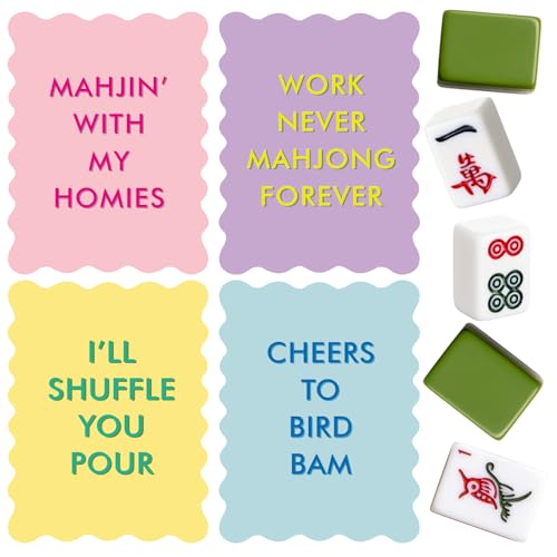 Maitys 4 Pcs Color Mahjong Shuffler Cards with Funny Sayings for Mixing Shuffling Tiles Thick PVC Shufflers with Wavy Scalloped Edges Mahjong Accessories Gifts for Lovers Playing Light ColorCute - Image 1