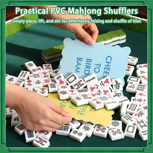 Maitys 4 Pcs Color Mahjong Shuffler Cards with Funny Sayings for Mixing Shuffling Tiles Thick PVC Shufflers with Wavy Scalloped Edges Mahjong Accessories Gifts for Lovers Playing Light ColorCute - Image 5