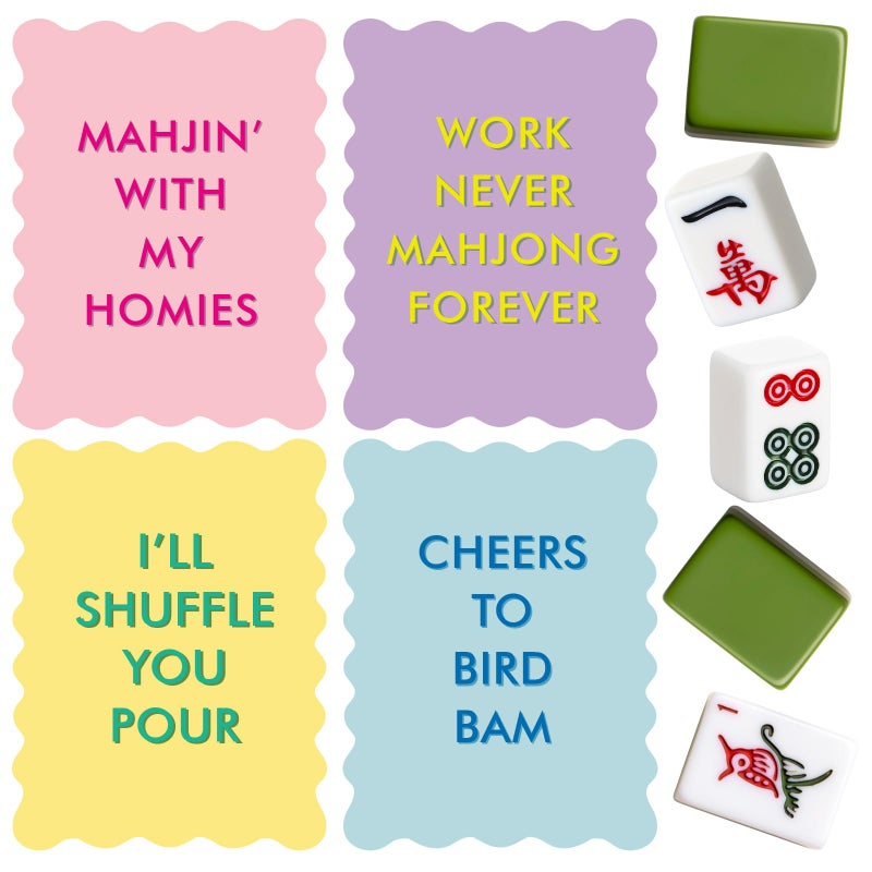Maitys 4 Pcs Color Mahjong Shuffler Cards with Funny Sayings for Mixing Shuffling Tiles Thick PVC Shufflers with Wavy Scalloped Edges Mahjong Accessories Gifts for Lovers Playing Light ColorCute - Image 3
