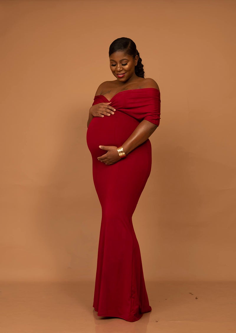 GOBLES Women Sexy V Neck Off The Shoulder Evening Gown Fishtail Maxi Dress Red - Image 4