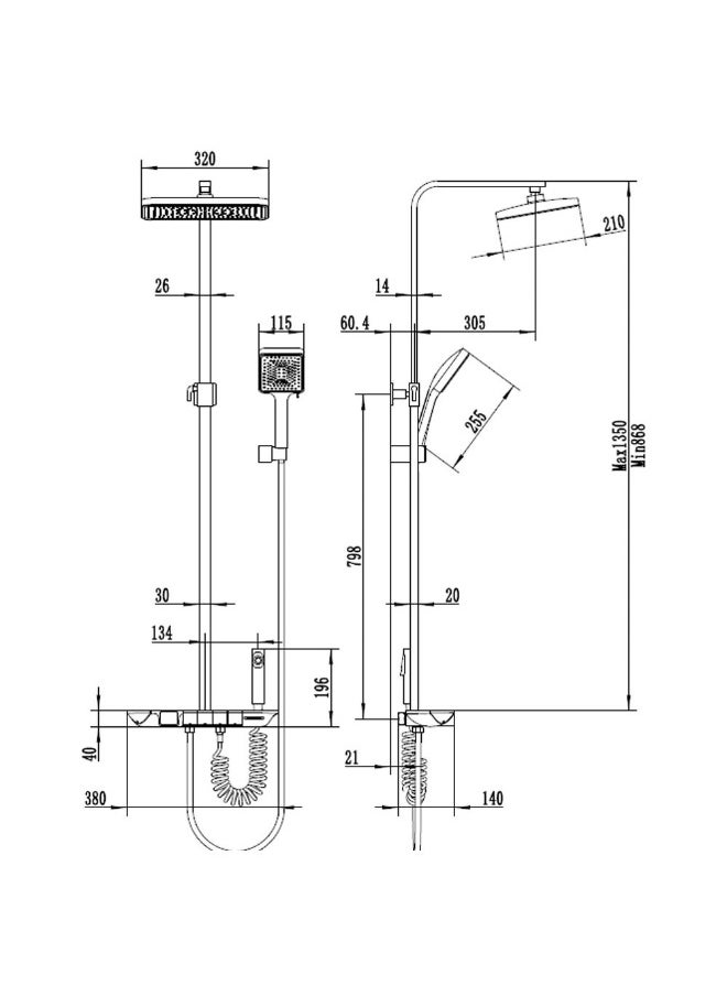 DANUBE HOME Milano Queen Plus Rain Shower - Chrome Solid Stainless Steel/Metal Body Pressure Balancing Showerhead Mixer Wall Mounted Rainfall Shower System For Bathroom With Handheld Shower - (38X30X868) Cm  - Image 2