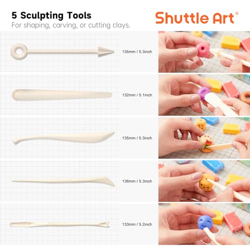 Shuttle Art 117 PCS Small Block Polymer Clay Kit, 95 Unique Colors & Extra Basic Colors, 5 Modeling Clay Tools, Non-Toxic, Non-Sticky, DIY Art Craft Gift for Kids Beginners - Image 4