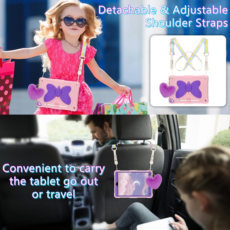 WESADN for iPad 9th Generation Case 8th 7th Gen 10.2 inch with Screen Protector/Butterfly Kickstand/Lanyard/Keychain Rugged Case with Pencil Holder for Kids Girls Cover for iPad 10.2 Case Pink Purple - Image 5