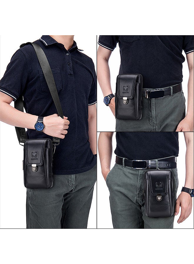 BULLCAPTAIN Men Leather Waist Belt Bag Phone Pouch Bag Travel Crossbody Shoulder Bag Pack Purse Wallet  - Image 2
