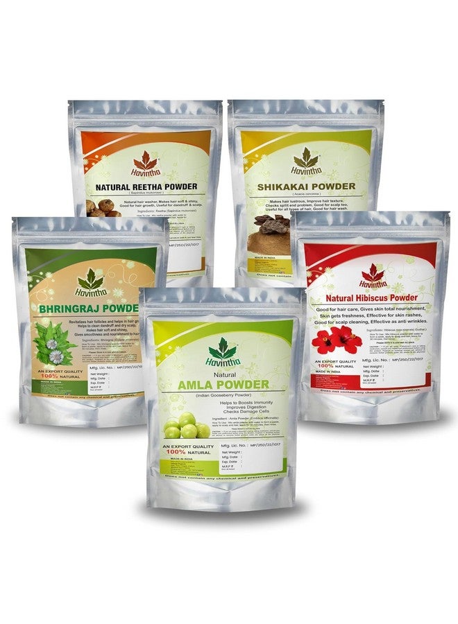 Havintha Amla Reetha Shikakai Bringraj & Hibiscus Powder For Hair - each 227 Grams (Combo Pack of 5) - Image 1