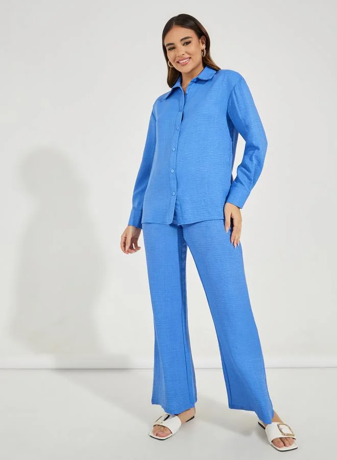 Styli Styli Wide Leg Full Length Linen Look Pants