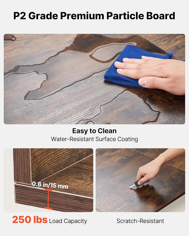 VEVOR Washer Dryer Countertop with 3 Splicing Panels, 54" x 27" Wooden Washer and Dryer Countertop with 2 Hooks, Water-Resistant Laundry Topper for Laundry Room Organization and Storage, Brown - Image 4