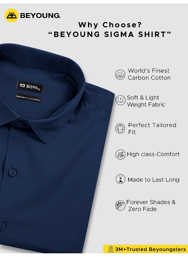 Beyoung - BEYOUNG Navy Blue Plain Cotton Shirts - Image 1