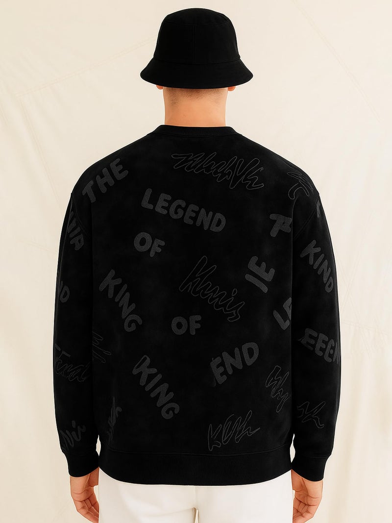 Jump Cuts Mens AOP Printed Round Neck Full Sleeve Black Cotton Fleece Jacket - Image 3