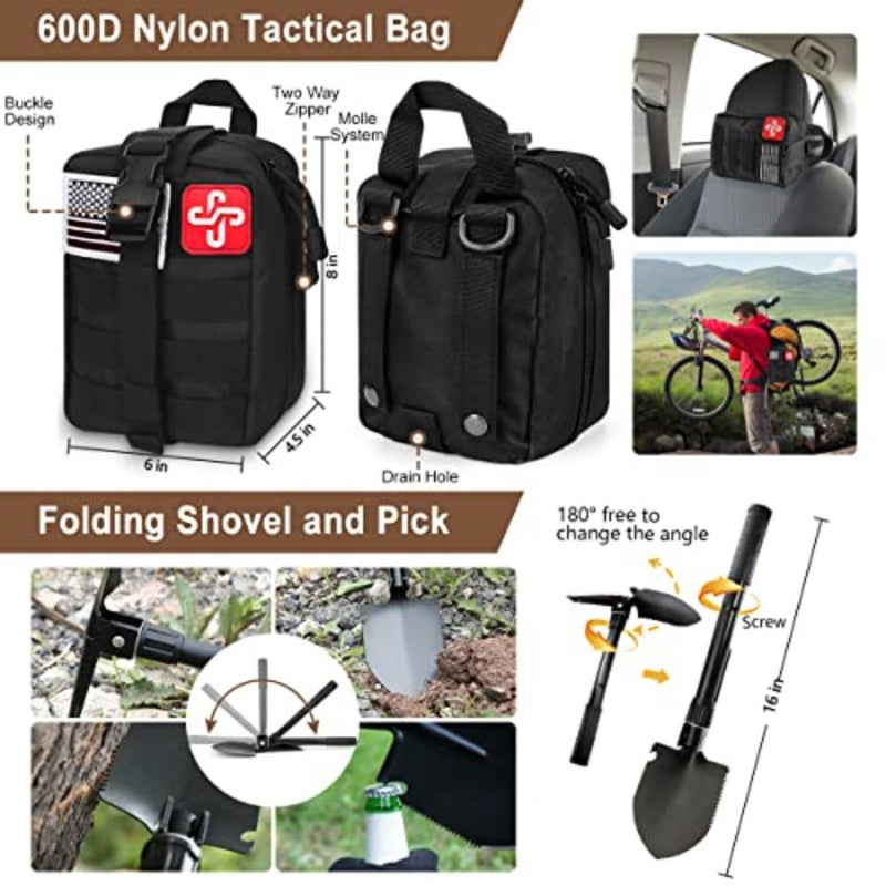 238Pcs Emergency Survival Kit and First Aid Kit, Professional Survival Gear Tool with Tactical Molle Pouch and Emergency Tent for Earthquake, Outdoor Adventure, Camping, Hiking, Hunting - Image 3