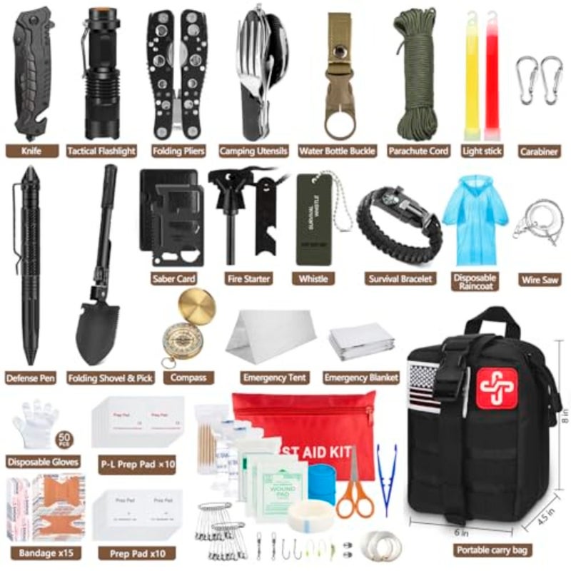 238Pcs Emergency Survival Kit and First Aid Kit, Professional Survival Gear Tool with Tactical Molle Pouch and Emergency Tent for Earthquake, Outdoor Adventure, Camping, Hiking, Hunting - Image 2