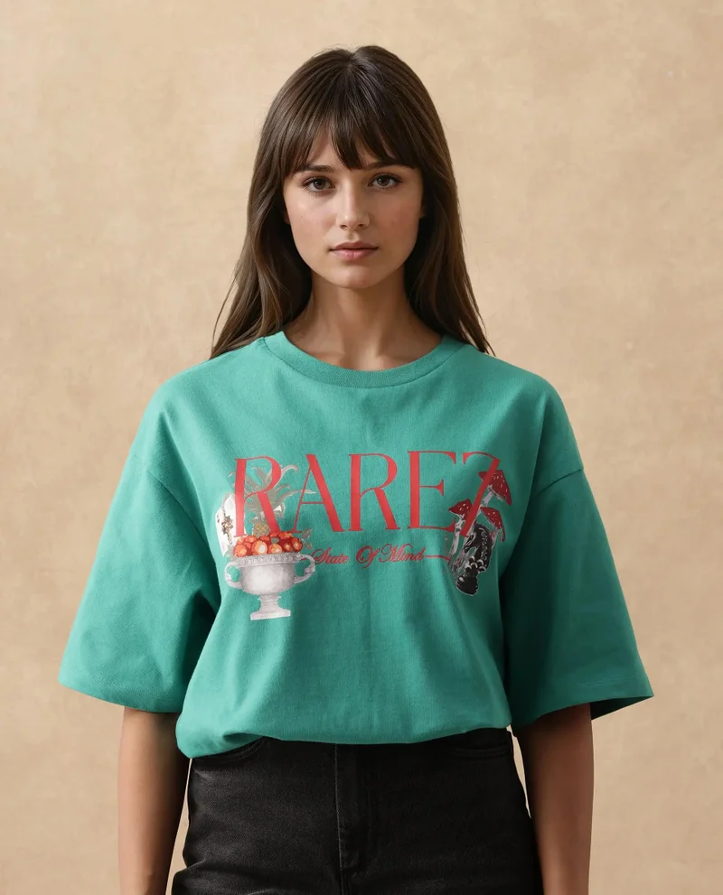 Rareism Women's Graphic Print Oversized T-Shirt