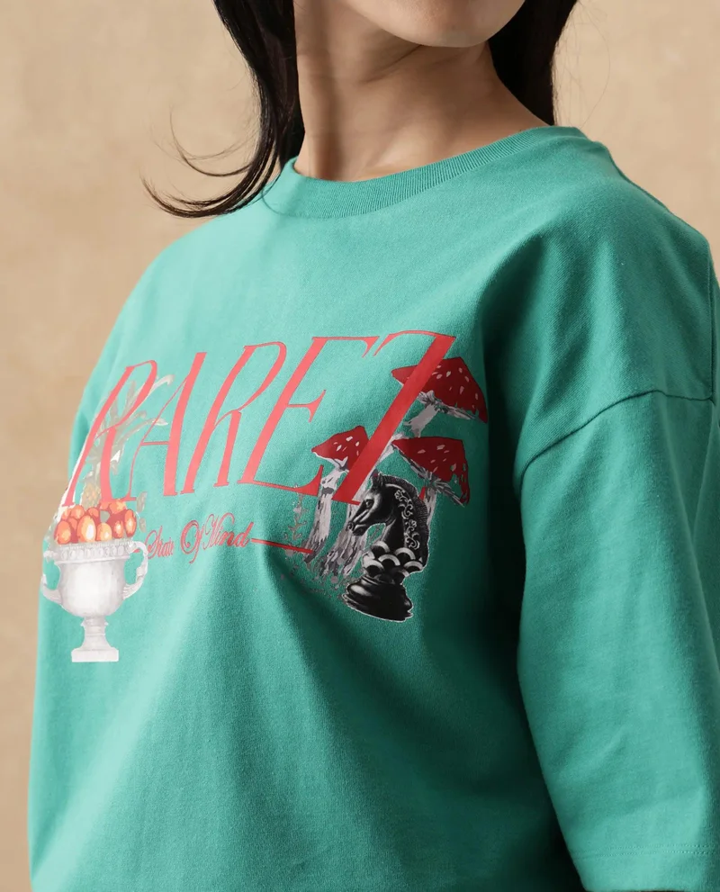 Rareism Women's Graphic Print Oversized T-Shirt