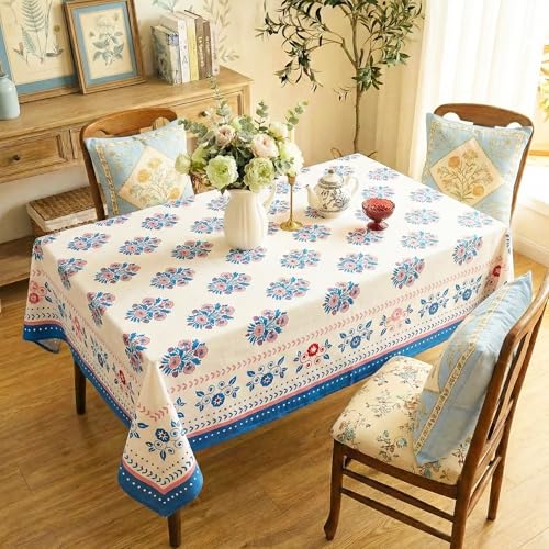 RUSTIQUE LINENS Block Print Design Cotton Table Cloth 4 Seater – Dining Table Cover Cloth, Washable Table Cloth for Dining Table – 150 x 150 CM - Emerald Bloom - Image 3