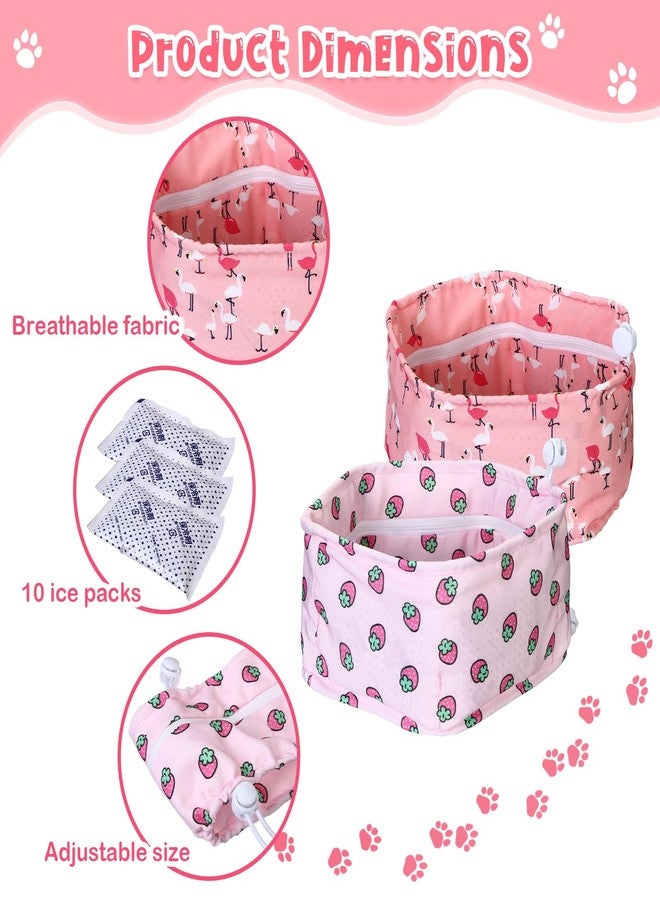 Bulyoou 2 Pack Dog Cooling Bandana Collar with 10 Ice Packs, Adjustable Cooling Neck Wrap for Dogs, Reusable Pet Scarf for Hot Weather Summer Cats and Dogs(M,Pink Flamingo&Strawberry) - Image 3