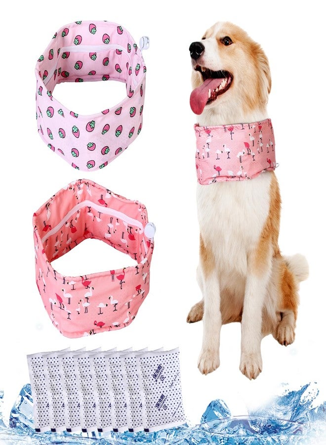 Bulyoou 2 Pack Dog Cooling Bandana Collar with 10 Ice Packs, Adjustable Cooling Neck Wrap for Dogs, Reusable Pet Scarf for Hot Weather Summer Cats and Dogs(M,Pink Flamingo&Strawberry) - Image 1