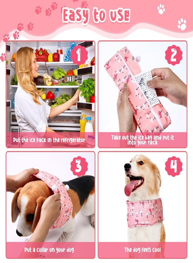 Bulyoou 2 Pack Dog Cooling Bandana Collar with 10 Ice Packs, Adjustable Cooling Neck Wrap for Dogs, Reusable Pet Scarf for Hot Weather Summer Cats and Dogs(M,Pink Flamingo&Strawberry) - Image 4