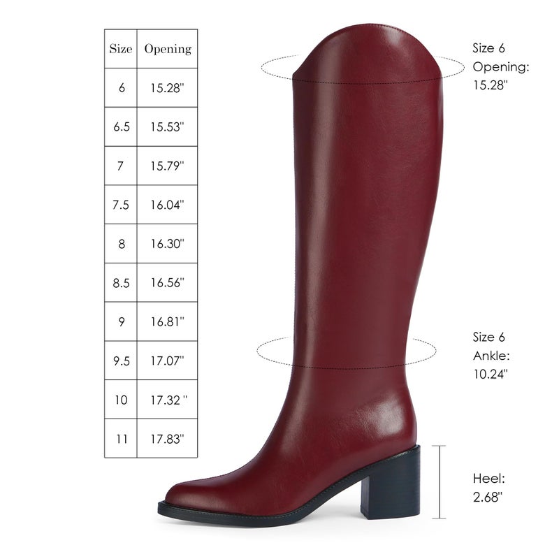 Modatope Burgundy Knee High Boots for Women Pointed Toe Chunky Block Heel Tall Boots Side Zipper High Heel Riding Long Boot Size 8 - Image 4