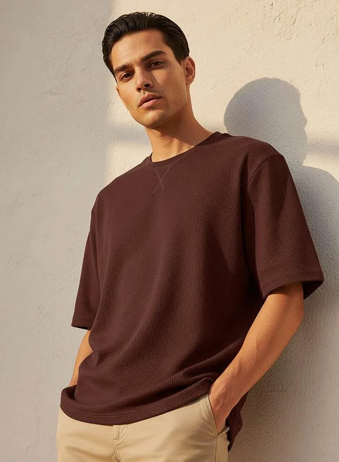 Splash FAV Men Slim Fit Crew Neck Short Sleeves Textured T-shirt