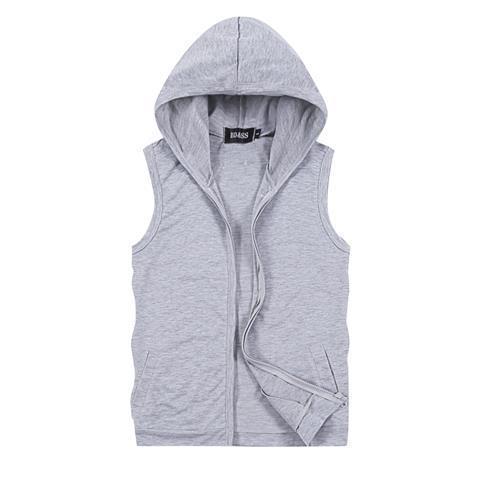 Mens Slim Summer Vest Sleeveless Hooded Zipper Knit Cardigan Coffee - Image 4