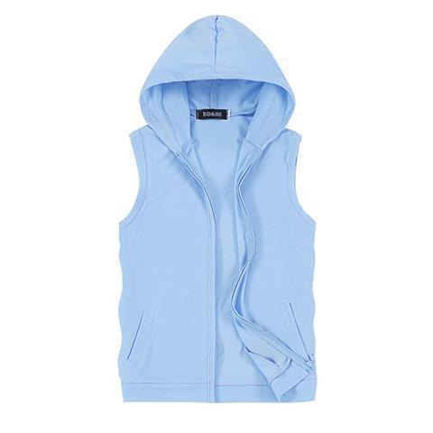 Mens Slim Summer Vest Sleeveless Hooded Zipper Knit Cardigan Coffee - Image 2