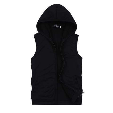 Mens Slim Summer Vest Sleeveless Hooded Zipper Knit Cardigan Coffee - Image 3