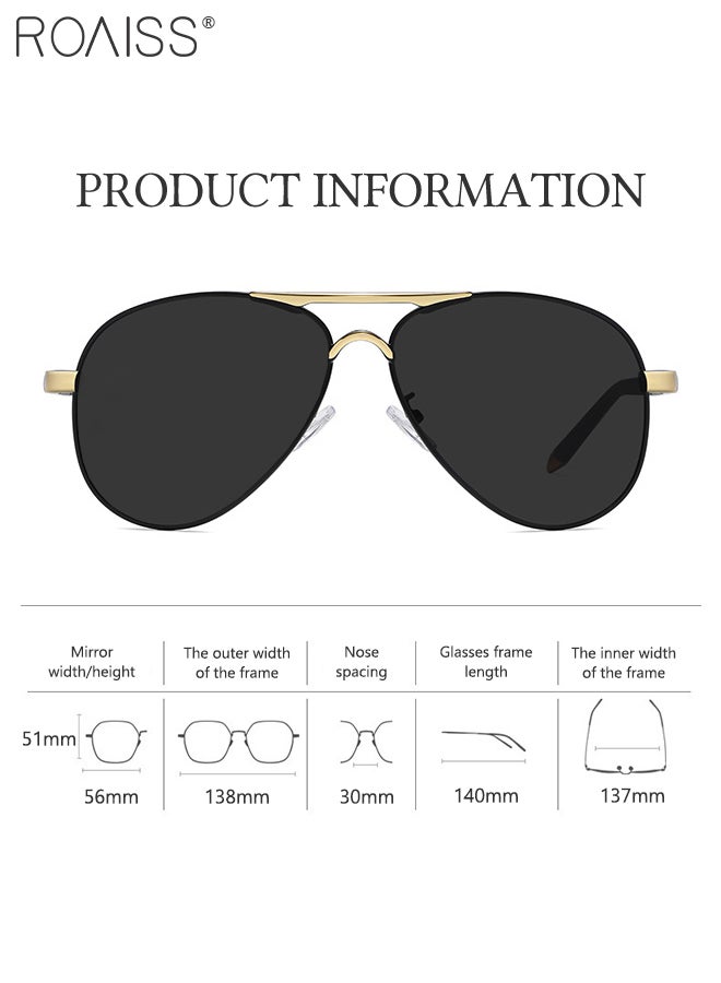 رويس نظارات شمسية مستقطبة للرجال، نظارات شمسية للرجال من نوع Aviator، نظارات شمسية للرجال للقيادة والصيد والسفر، ذهبية سوداء، 56 ملم - Image 3