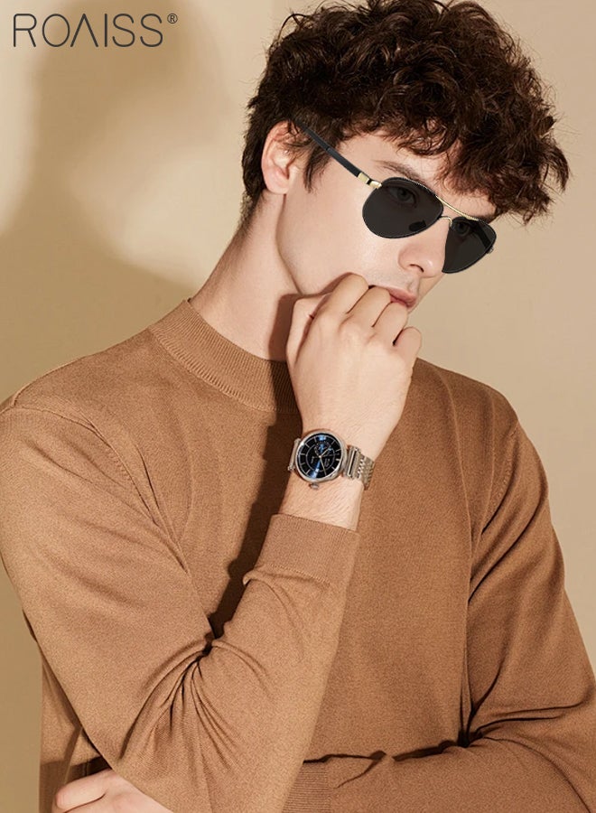 رويس نظارات شمسية مستقطبة للرجال، نظارات شمسية للرجال من نوع Aviator، نظارات شمسية للرجال للقيادة والصيد والسفر، ذهبية سوداء، 56 ملم - Image 2