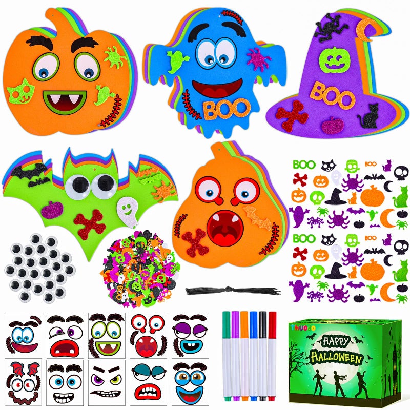 340PCS Halloween Foam Stickers Set Halloween Crafts for Kids with Pumpkins Ghost Bat Spider Witch Hat DIY Craft Kit for Classroom Activities Party Favors Supplies