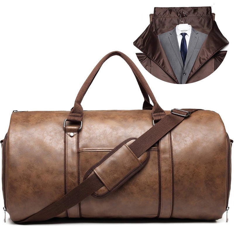 BOLOSTA Carry on Garment Bags for Travel Leather Garment Duffle Bag Convertible Mens Suit Travel Bags with Shoe CompartmentWaterproofPerfect for Business TravelHusband Gifts Brown