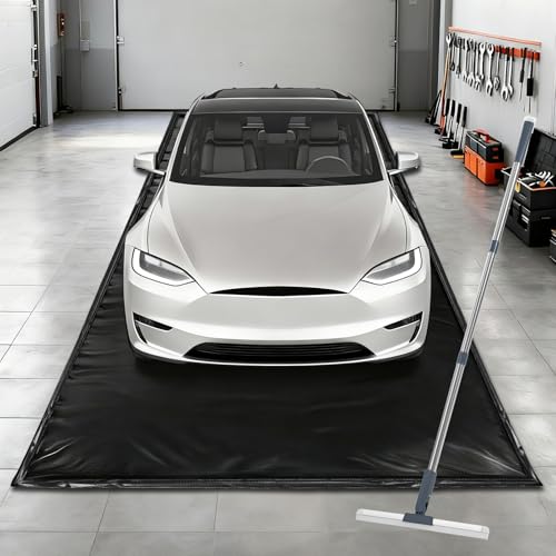 UEAKPIC Garage Floor Mat 7'9" x 18', Heavy Duty 1300D PVC Containment Mat with Floor Squeegee, Waterproof Protection from Snow, Rain and Mud for Cars, Black - Image 1