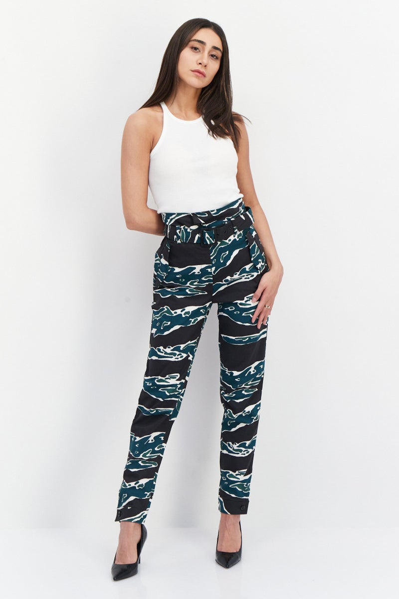 G star Women Regular fit Camouflage Non-stretchable Cargo Pants, Green Combo  - Image 3