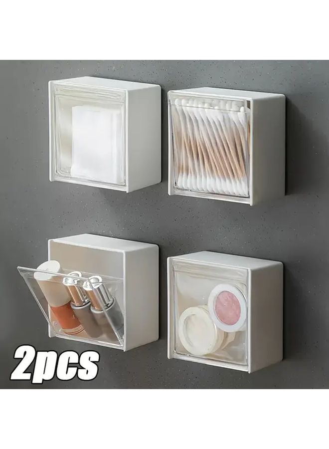 Two Wall Mounted Shower Racks With Flip Cover Bathroom Storage Box For Cotton Swabs And Pads Waterproof Plastic Small Accessory Storage Caddy No Electricity Required - Image 1