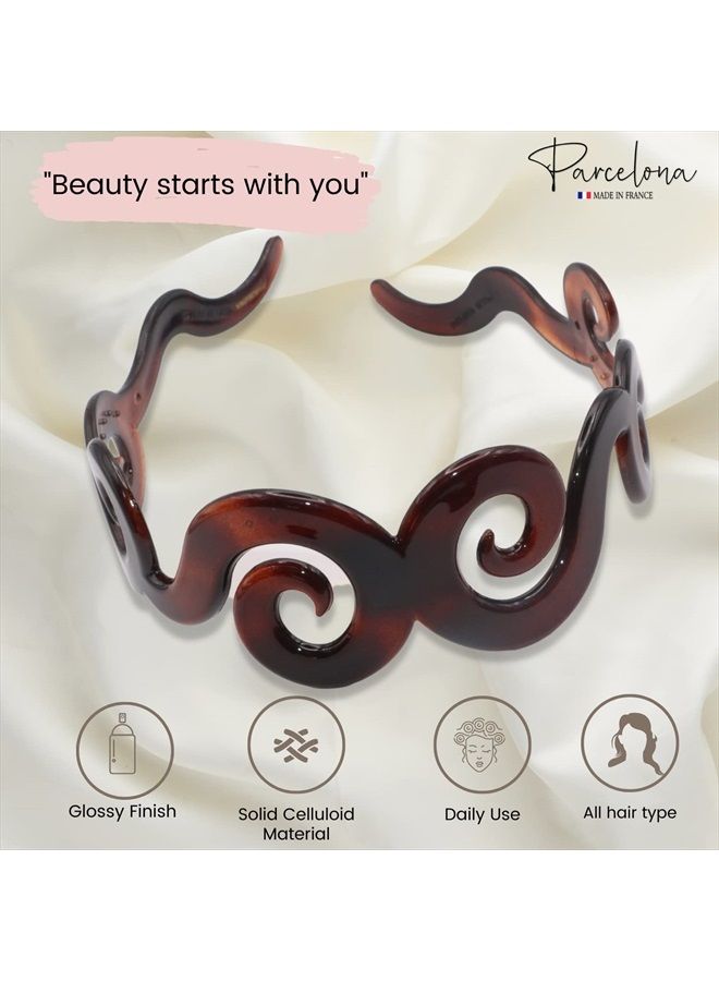 Parcelona French Swirls Wide 1.5" Light Non-brittle Celluloid Tortoise Shell Hair HeadBand Head Band Quality That Last - Image 2