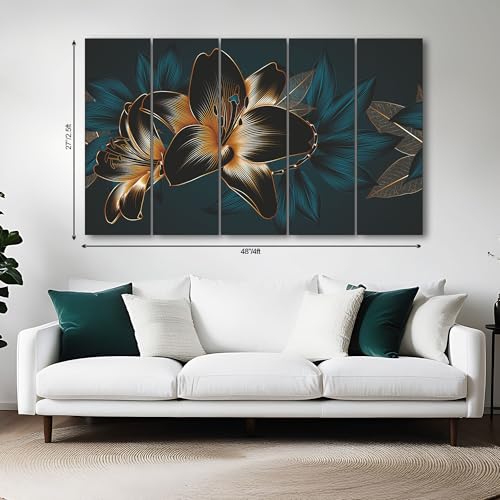 The Castle Decor- Black leaf flower painting with frame 5 Big Size (27x48) Multiple Frames Wall Art Painting for living room,Bedroom,Drawing room,Hotels-Wooden Framed-Digital Painting - Image 2