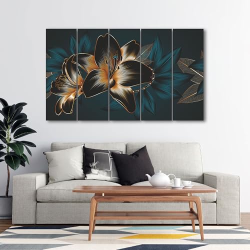 The Castle Decor- Black leaf flower painting with frame 5 Big Size (27x48) Multiple Frames Wall Art Painting for living room,Bedroom,Drawing room,Hotels-Wooden Framed-Digital Painting - Image 3