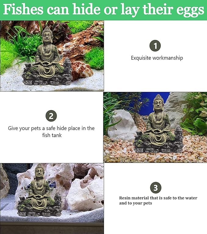 GIG BAZAAR Aquarium Ancient Buddha Statue Decor Underwater Landscape for Fish Tank Decorations Ornaments Accessories (Yellow) - Image 4