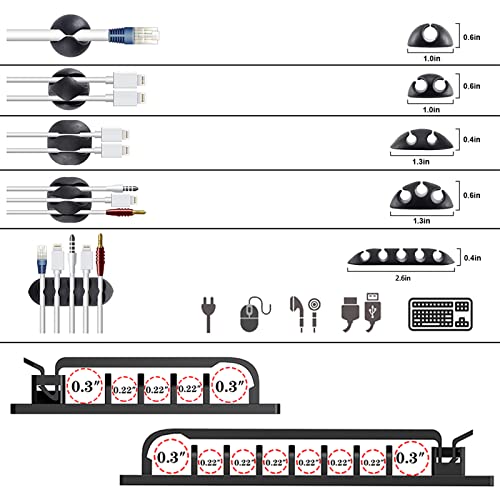 N NOROCME 192 PCS Cable Management Kit 4 Wire Organizer Sleeve,11 Cable Holder,35Cord Clips 10+2 Roll Cable Organizer Straps and 100 Fastening Cable Ties for Computer TV Under Desk, black,clear - Image 4