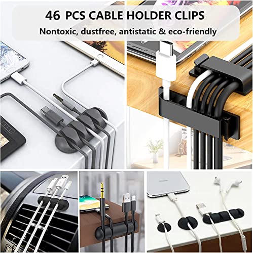 N NOROCME 192 PCS Cable Management Kit 4 Wire Organizer Sleeve,11 Cable Holder,35Cord Clips 10+2 Roll Cable Organizer Straps and 100 Fastening Cable Ties for Computer TV Under Desk, black,clear - Image 2