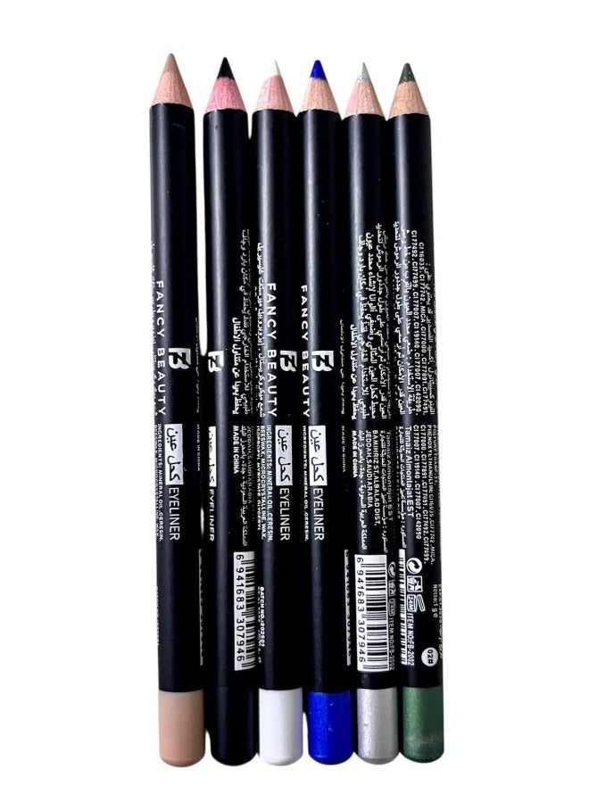 Fancy Beauty Wooden eyeliner pencil set - 6 colors with an attractive effect and a soft touch