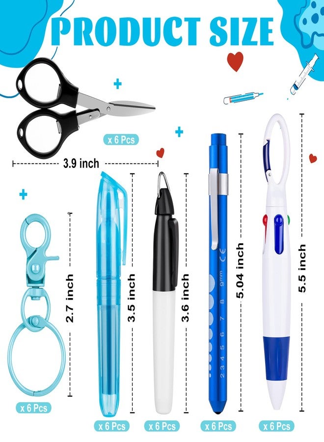 KFPPLXQ 36 Pcs Nurse Pen Set Rainbow Nurse Badge Accessories Include Tip Permanent Marker Flashlight Pen Retractable Ballpoint Pens Foldable Scissors with Nursing Keychain Clip for Nurses' Day Gift - Image 3